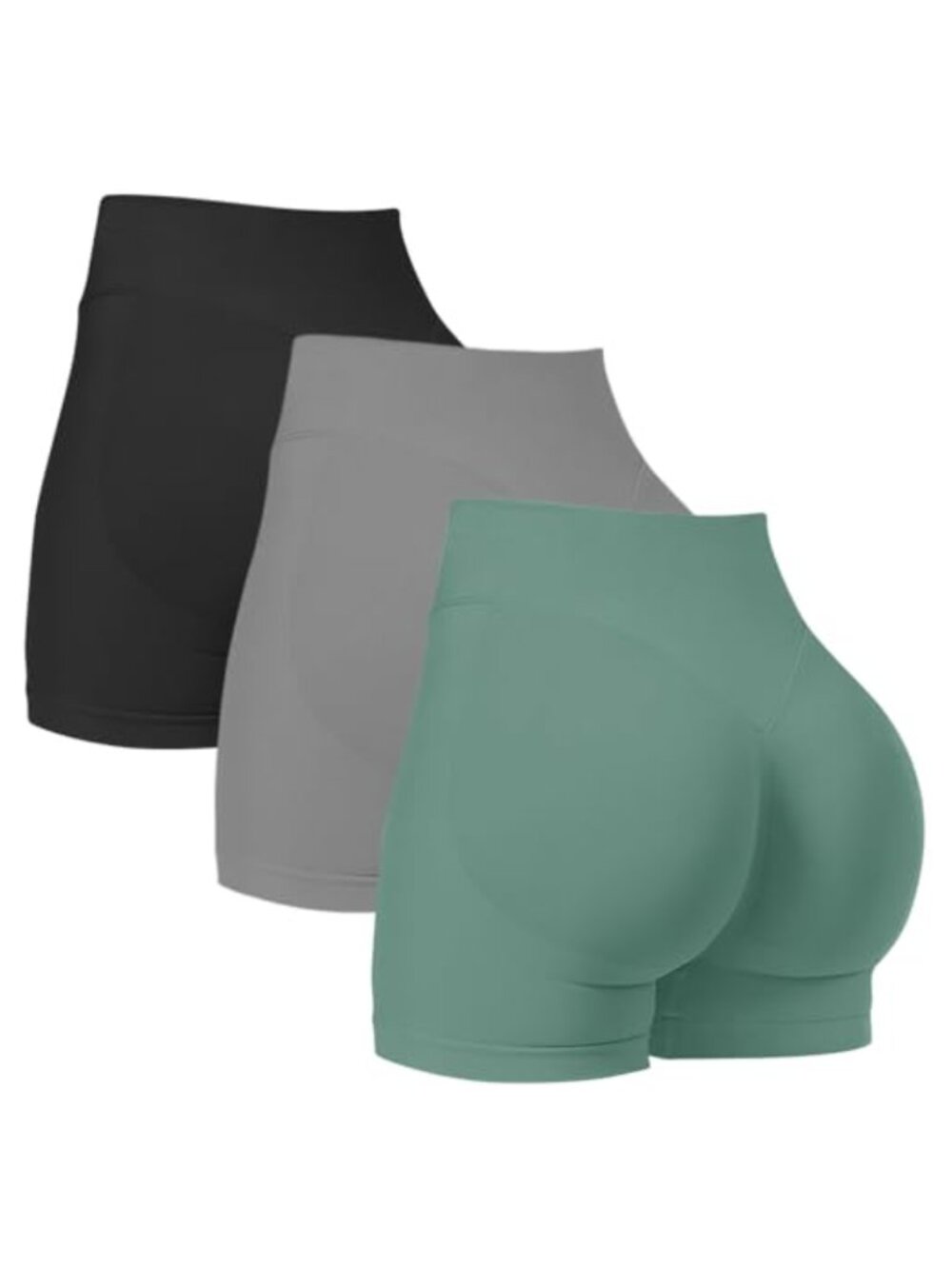 3 Pack High Waisted Biker Shorts with Scrunch Butt Lift Seamless